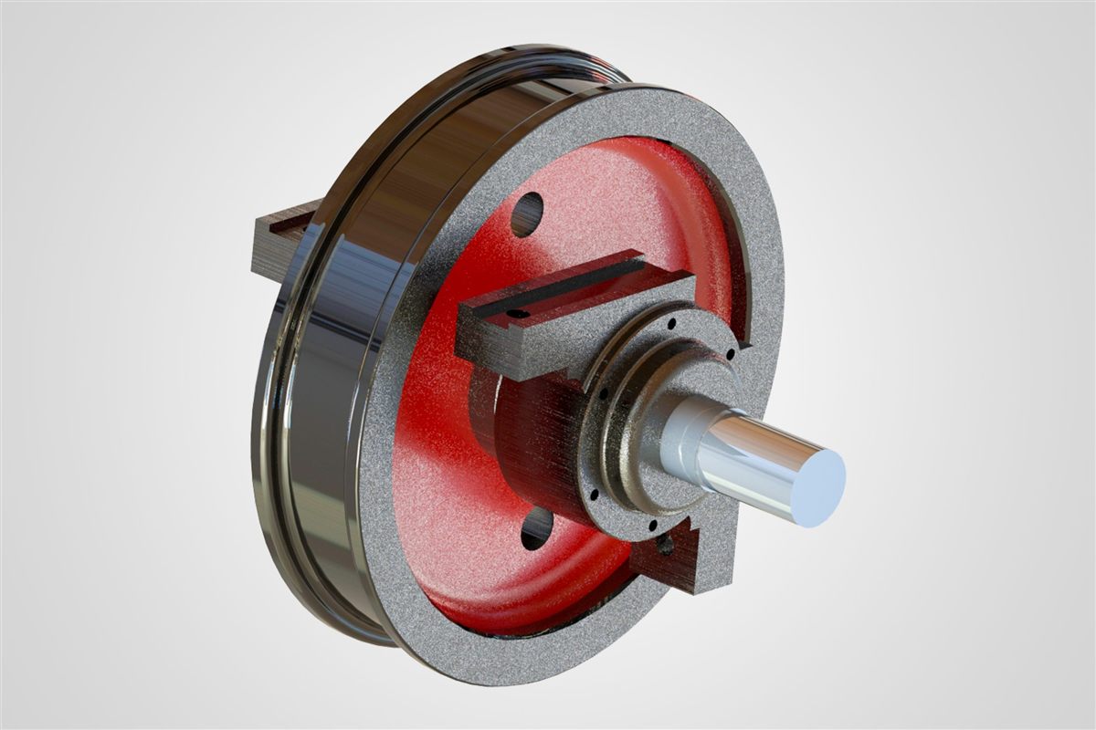 Cutaway view of a crane travel wheel assembly