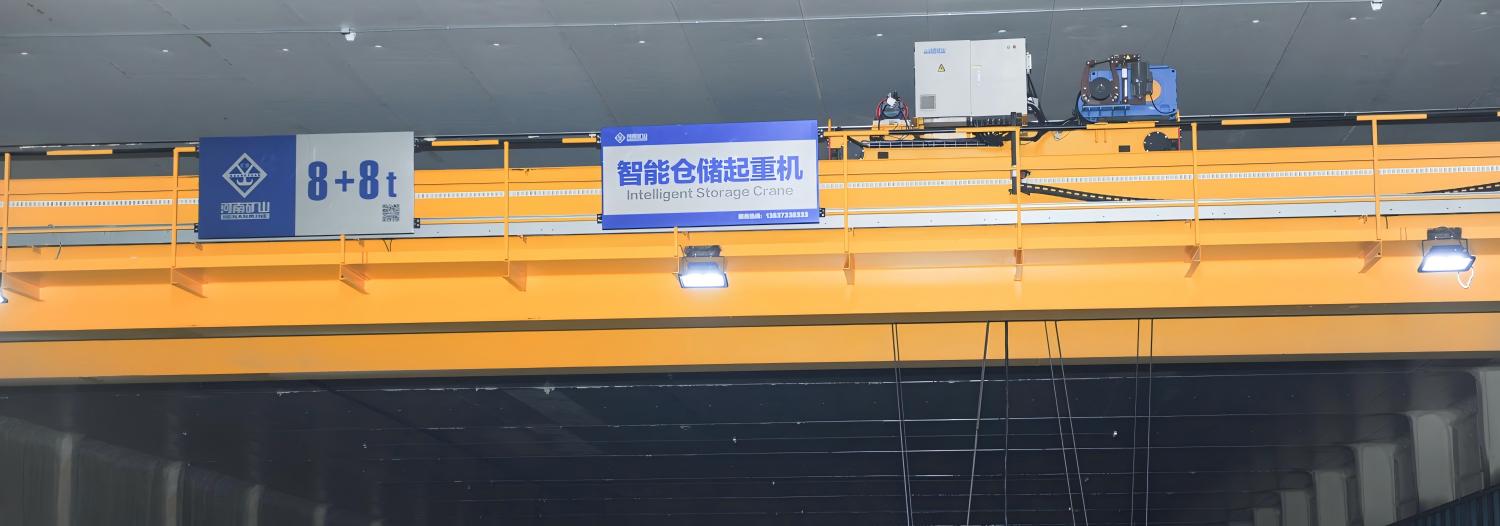 Automated overhead crane above a cold-store storage aisle