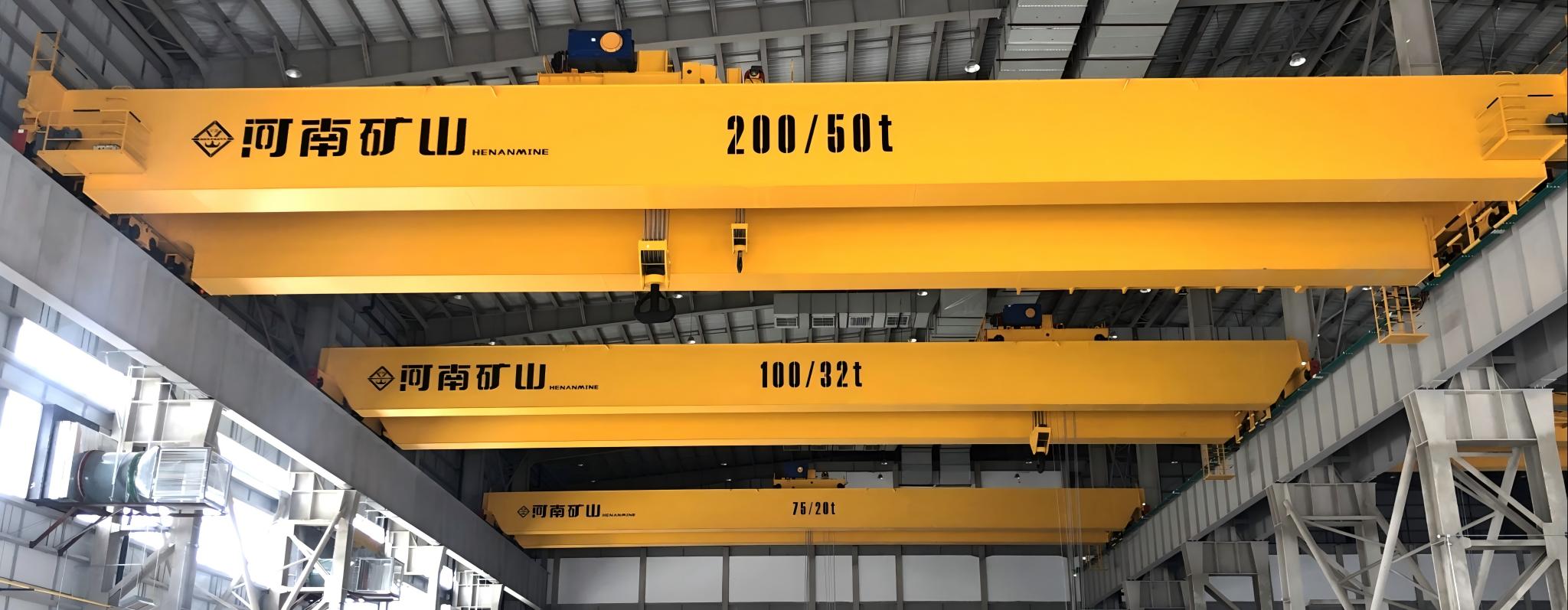 Heavy overhead crane serving a wind turbine nacelle production bay