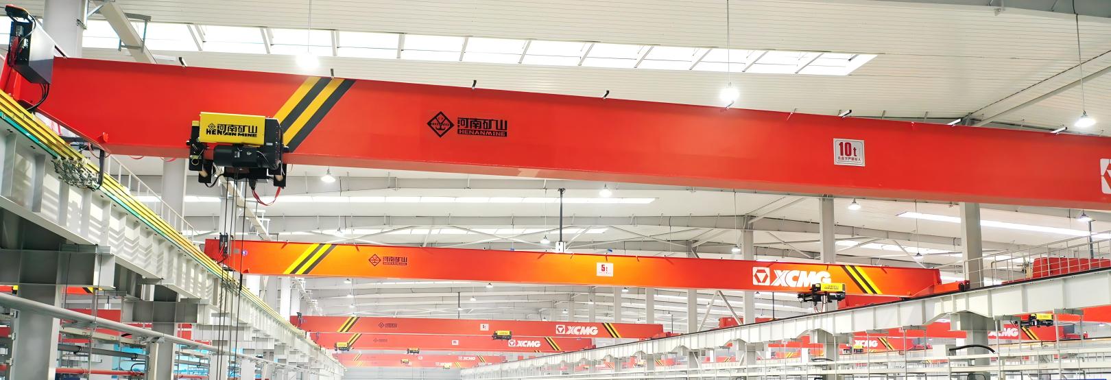 Overhead crane network serving construction machinery production lines