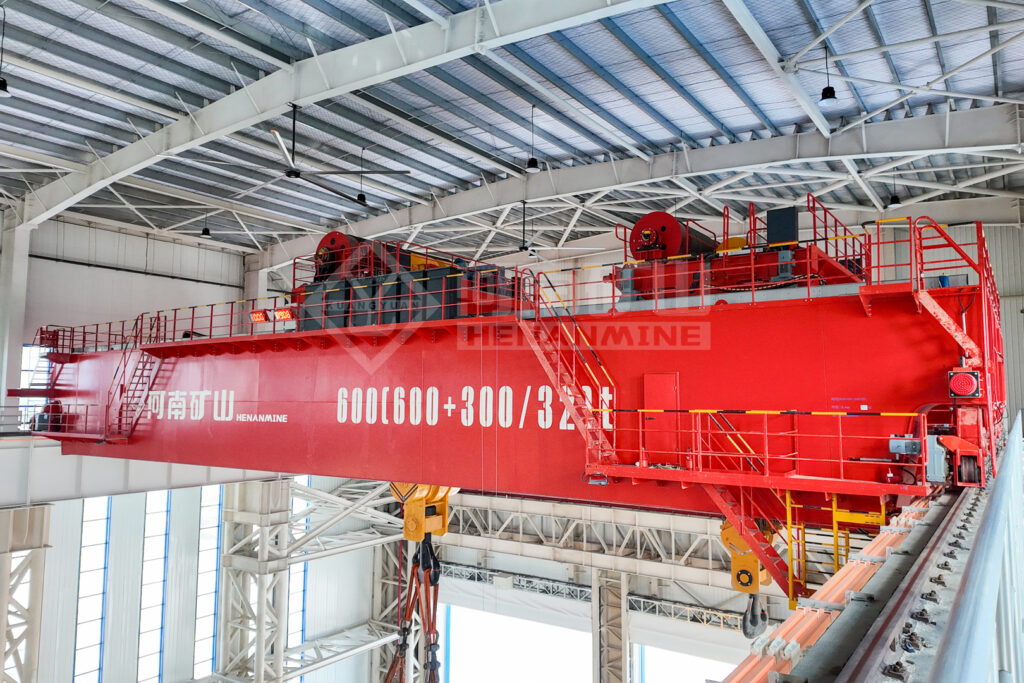 600 t dual-trolley overhead crane in an offshore wind equipment workshop