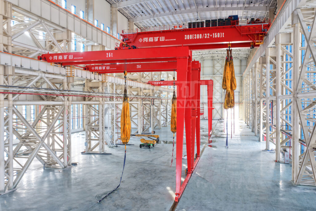 600 t dual-trolley overhead crane in an offshore wind equipment workshop