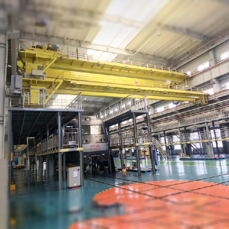 QD-family double-girder overhead cranes above an industrial maintenance bay
