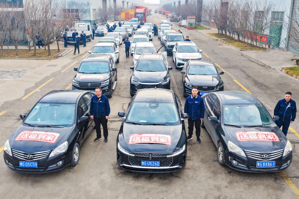 Vehicles prepared for New Year deliveries to sales employee families