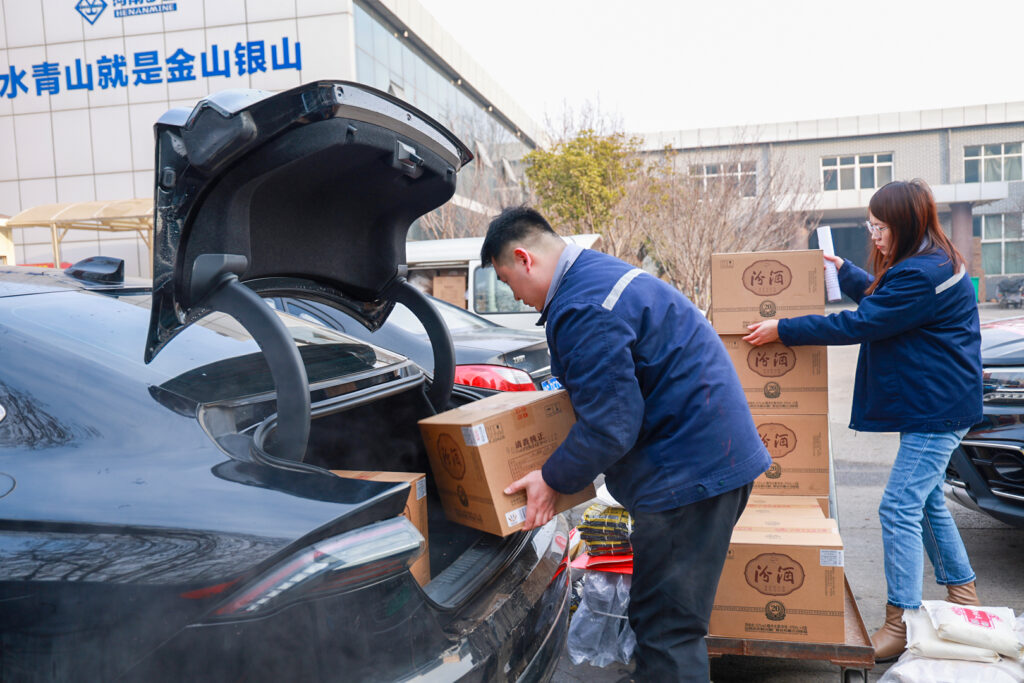 Vehicles prepared for New Year deliveries to sales employee families
