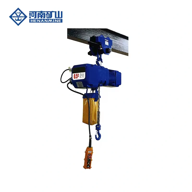 Electric chain hoist with powered trolley mounted on a beam