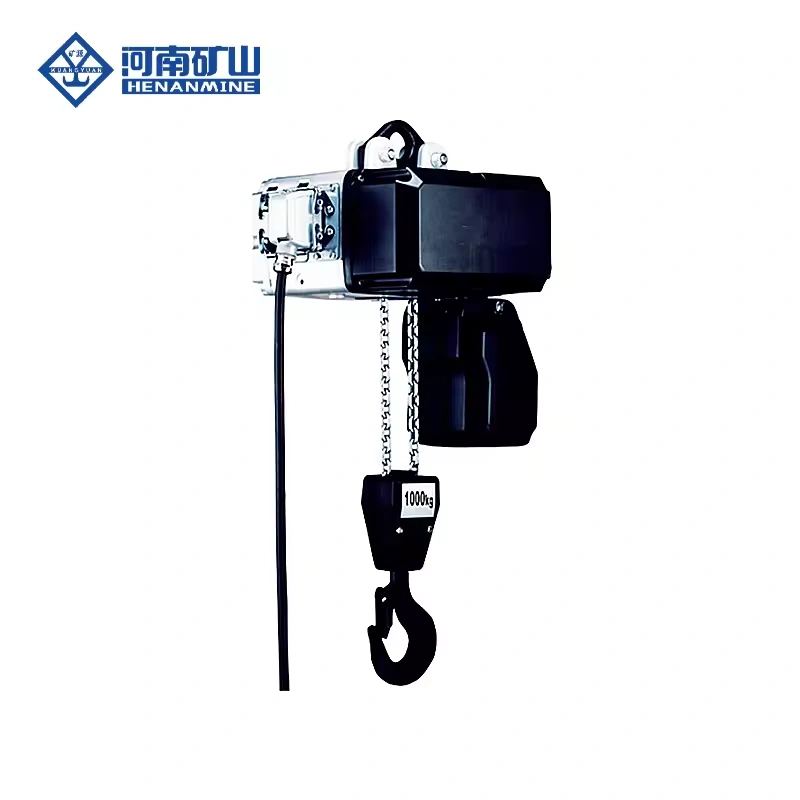 Hook-suspended electric chain hoist with top suspension, chain container and load hook