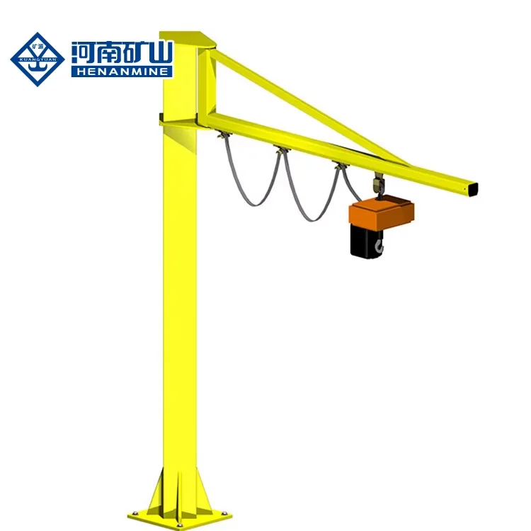 Illustration of a floor-mounted pillar jib crane with hoist and full supporting column