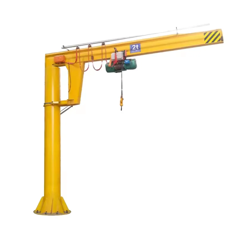 Illustration of an upright pillar jib crane with projecting arm and lifting hoist