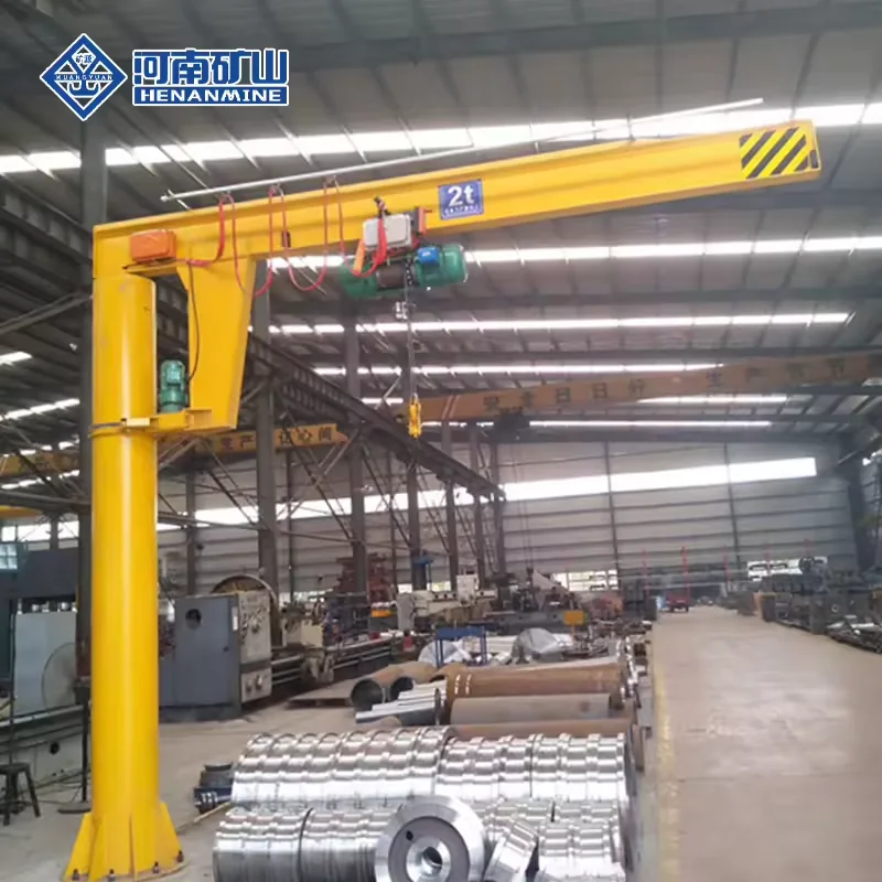 Floor-mounted jib crane with electric hoist installed in a Henan Mine Crane workshop