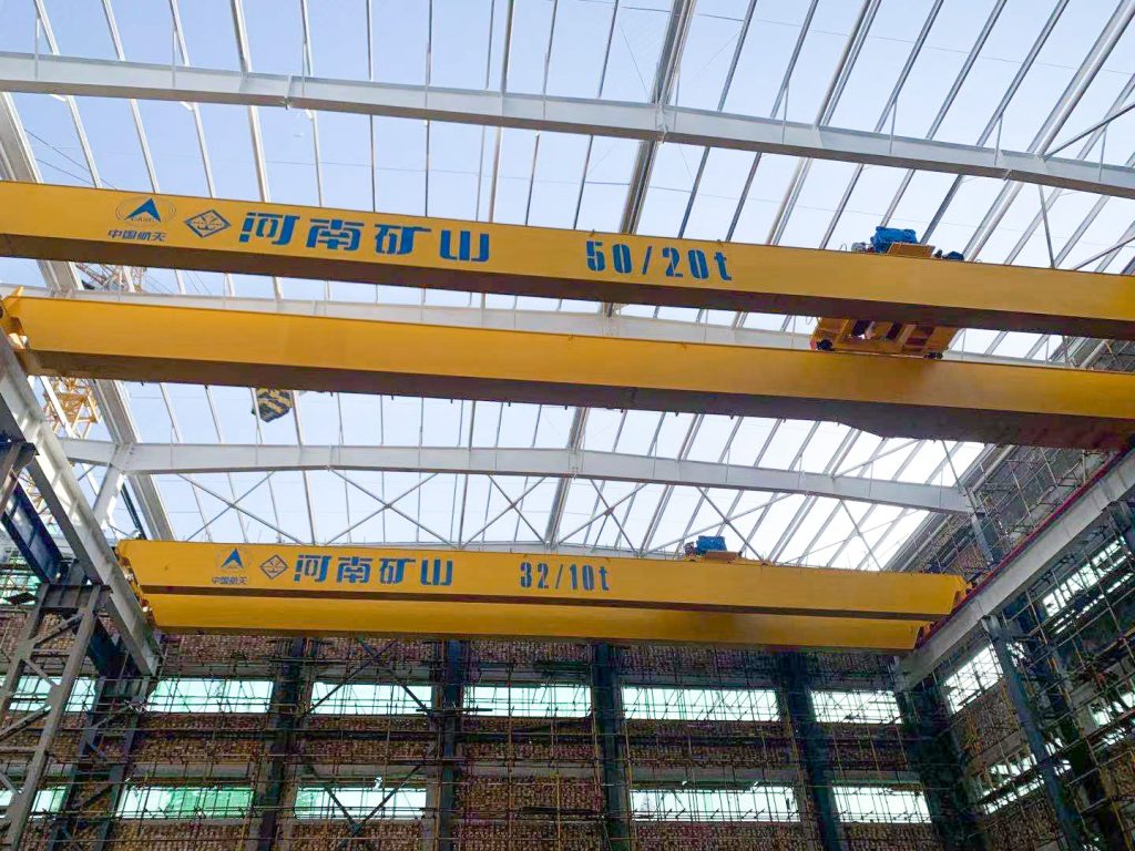 Overhead crane installed in an aerospace manufacturing workshop
