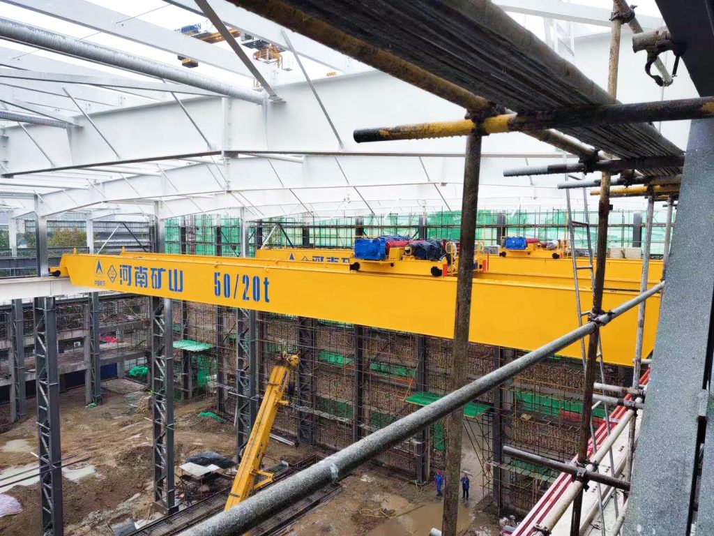 Overhead crane installed in an aerospace manufacturing workshop