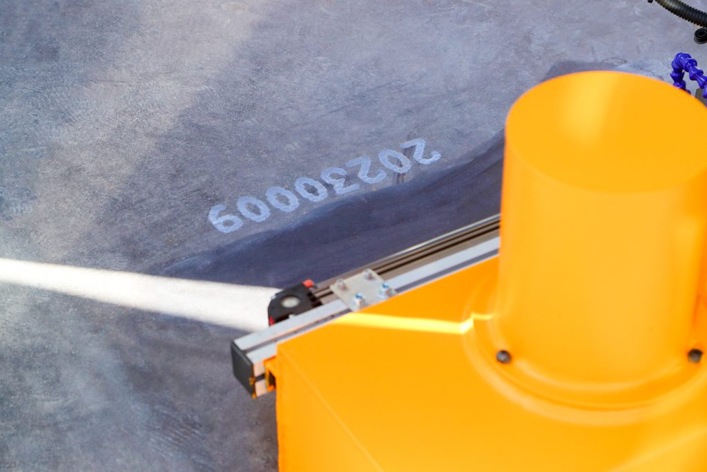 Close-up of the lifting attachment used for steel plate warehouse handling