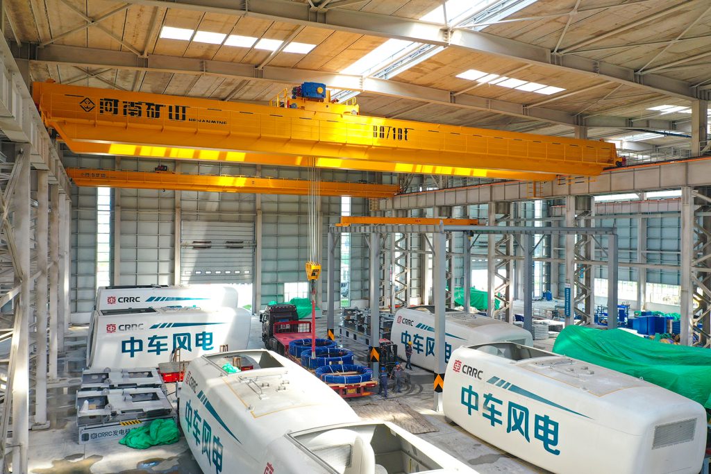 Overhead crane installation in a renewable energy equipment factory