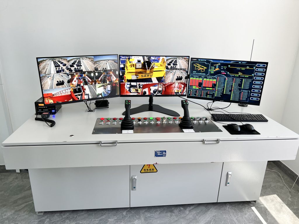 Remote crane operator workstation with multiple camera monitors