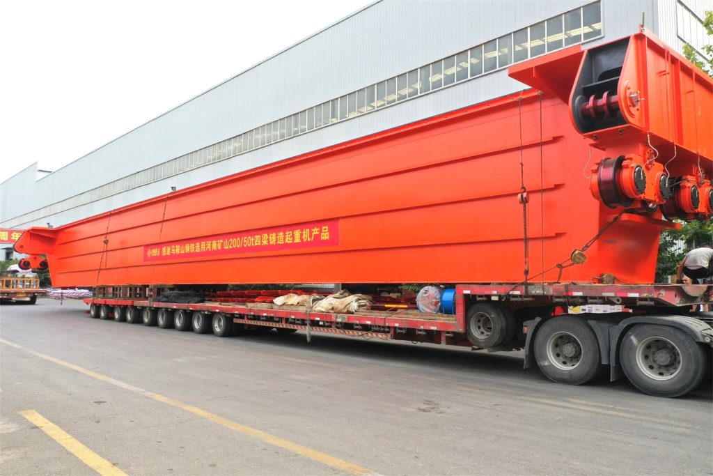Casting crane bridge girder prepared for road shipment